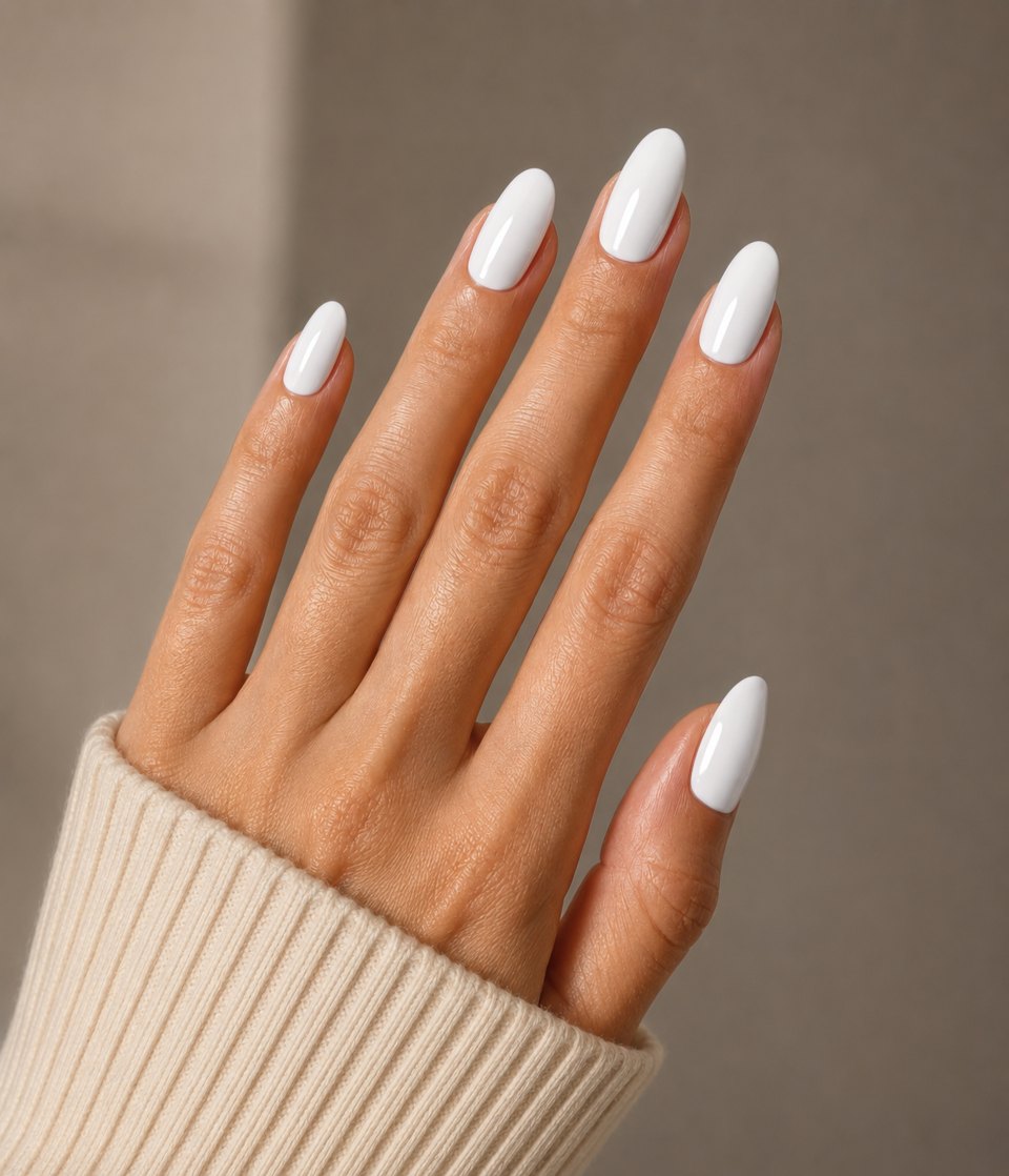 Main aux ongles blancs servant de base au testeur de couleurs
