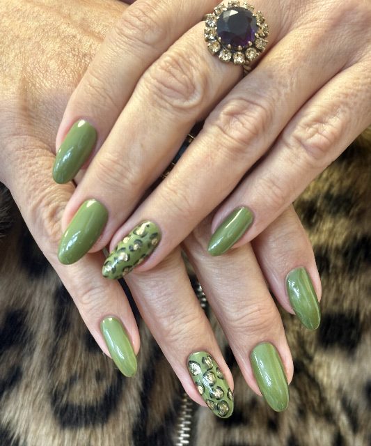 Manucure, gel, vert, nailArt
